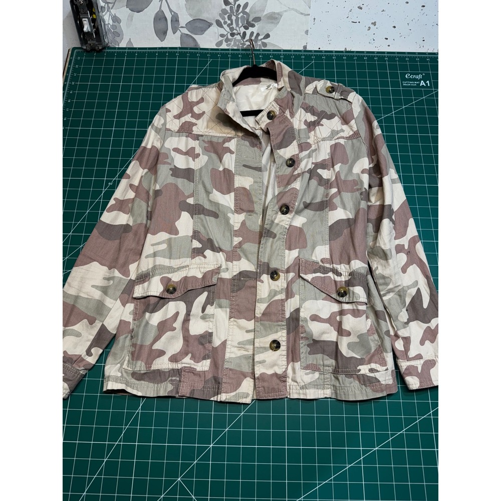 Maurices Womens Camo Utility Jacket Tan Brown Desert Camouflage Military Coat L
